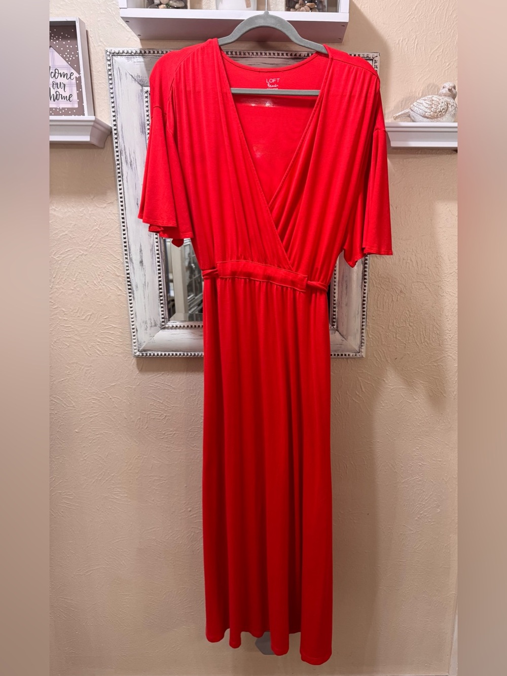LOFT Beach Bright Red V-Neck Wrap Maxi Dress Sz L